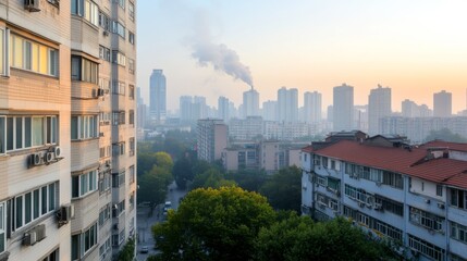 Urban Sunrise Smog View from Apartment