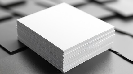 Stack of White Paper Cards on Grey Textured Background