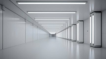 Obraz premium Long White Modern Corridor with Bright Lights