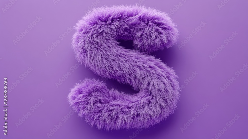 Poster fuzzy purple letter s on a matching background, bold vibrant texture. typography and design concept