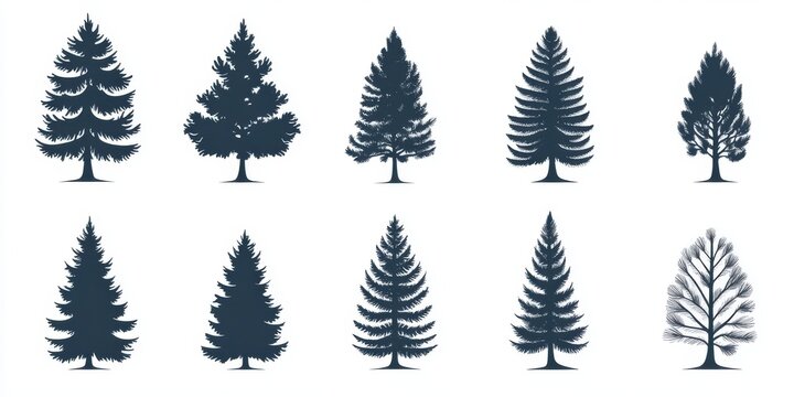 Various tree silhouettes against white background