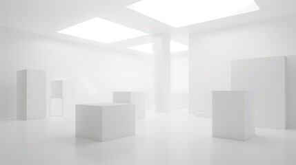 Obraz premium Elevate Your Display with the Minimalist White Cube Display Stand: A Blend of Style and Function. This sleek and simple display stand, featuring the classic white cube design, is not just a piece of f