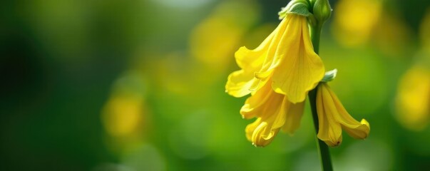 Fototapeta premium Delicate yellow petals of Great Mullein unfolding on a stem, plant, mullein
