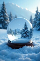 Frozen snow globe landscape in blue background, landscape, winter, serene