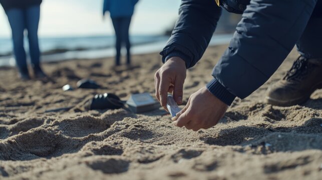 A criminal investigation at a beach after a missing person case. Featuring analysis and thoroughness