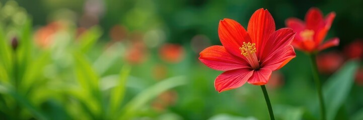 Lycoris radiata in a garden with other plants, Botany, Nature