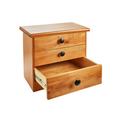 Wooden open drawer on transparent background