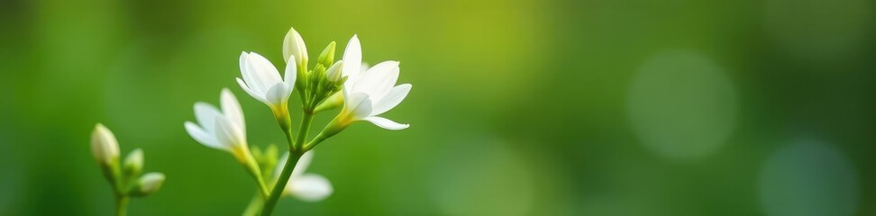 Fototapeta premium Delicate white flowers unfolding on a slender stem, bloom, garden