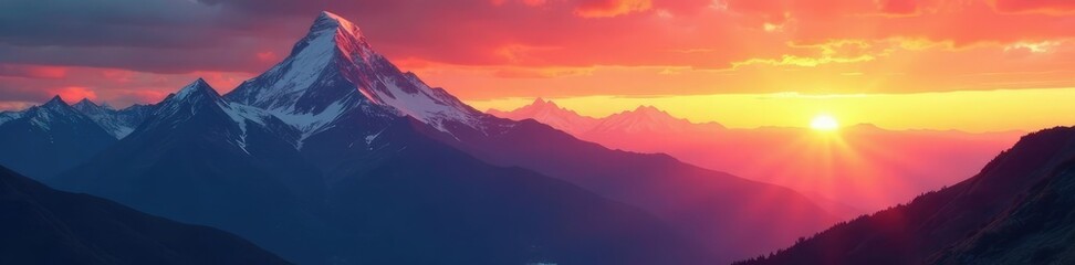 Obraz premium majestic mountain range illuminated by warm sunset light, sunset, glow