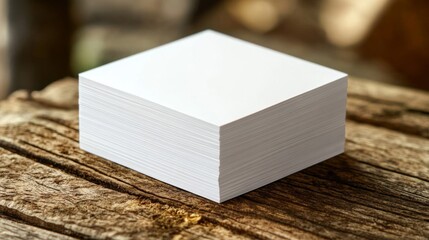 Fototapeta premium White Square Stack of Paper on Wooden Surface