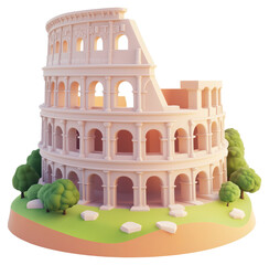 Colosseum model showcasing iconic Roman architecture isolated on transparent background.