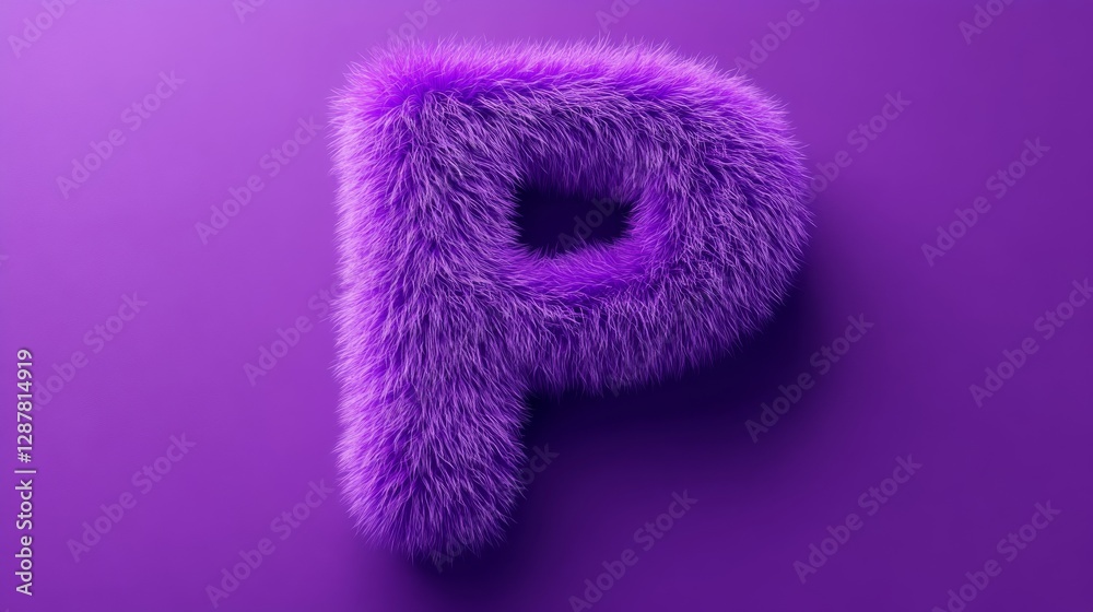 Poster fuzzy purple letter p on a matching background, vibrant and textured. creative digital art and typog