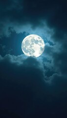 Full moon hidden behind a veil of grey clouds, shadow, darkness, cloudy