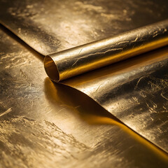 Metal textures showcasing polished golden sheets with intricate patterns and reflections