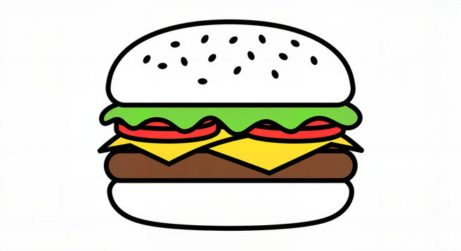Colorful cheeseburger illustration with vegetables