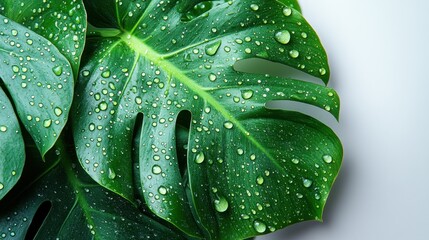 Obraz premium Fresh Monstera Leaf with Water Droplets