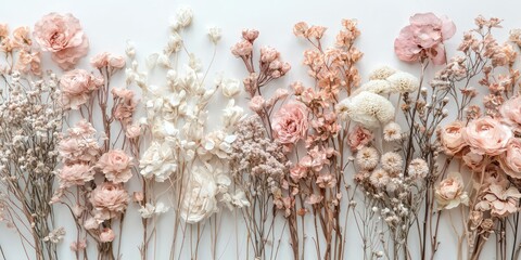 Delicate dried floral mix in dusty rose and cream tones.
