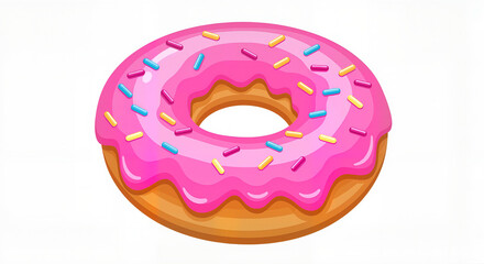 Colorful donut with pink icing and sprinkles