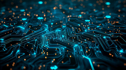 Abstract Blue Glowing Circuit Board Background