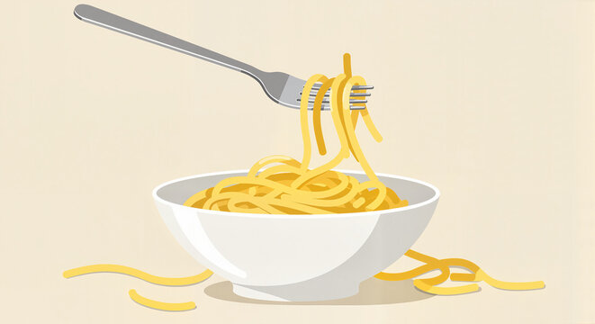 Fork holding spaghetti against a minimalist background