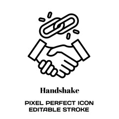 handshake symbol, featuring an editable stroke outline icon isolated on white background flat vector illustration. Pixel perfect