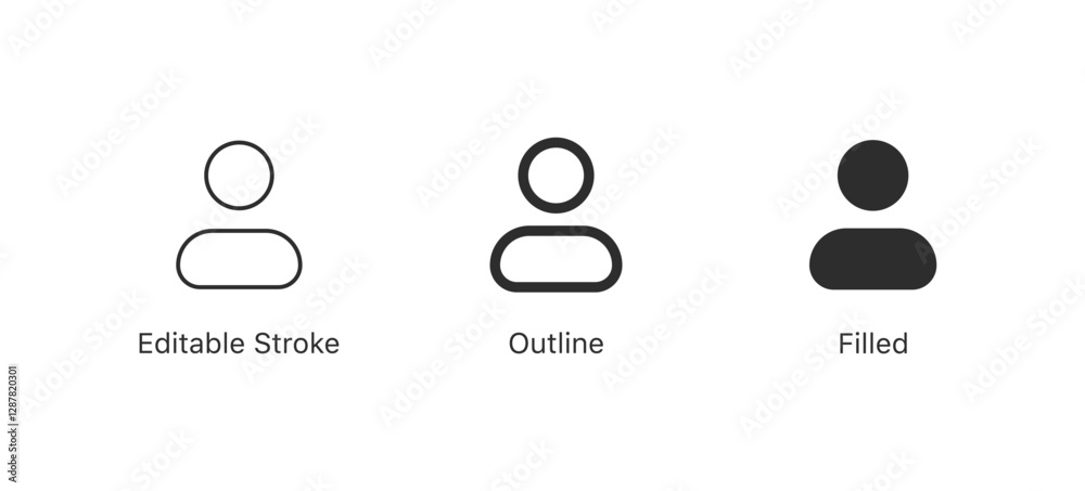 Poster user icon, login account sign, male person profile avatar symbol in circle . app web vector icon. Editable stroke