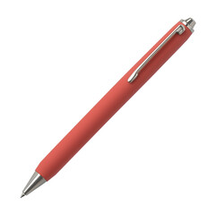 Elegant Red Pen with Silver Clip and Tip on Transparent Background. A stylish red pen with a sleek matte finish, silver clip, and tip