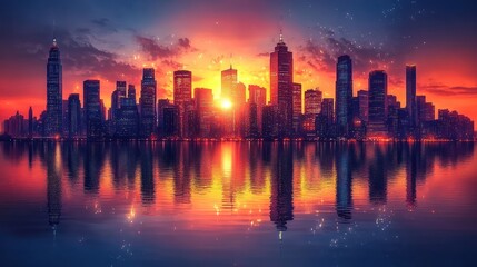 Fototapeta premium City Sunrise Reflection Skyline