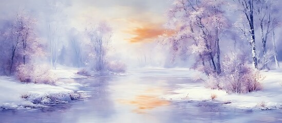 Winter Landscape River Sunrise