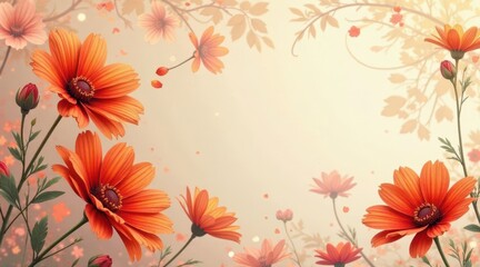 Obraz premium Vibrant Orange Flowers Blossom in a Soft, Dreamy Setting with Delicate Branch Silhouettes