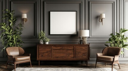 Dark Gray Walls Elegant Living Room Interior Design