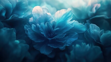 Teal flower closeup, soft light, garden, background blur, design