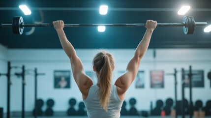 Woman lifting barbell in gym