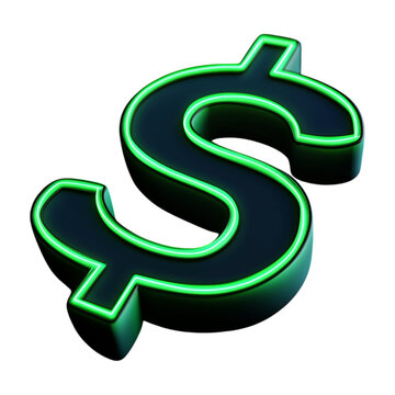 3d dollar signt with green line light on transparent background