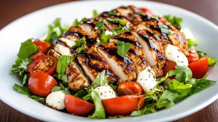 Grilled Chicken Salad with Tomatoes and Mozzarella