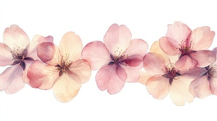 A delicate arrangement of soft pink cherry blossoms on a white background.