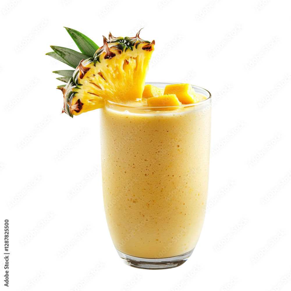 Aufkleber refreshing mango smoothie topped with pineapple slice and chunks, perfect for summer. enjoy this tro