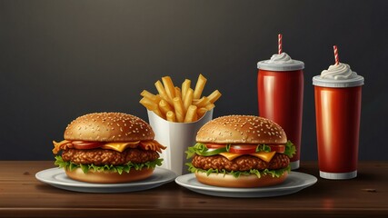hamburger and fries