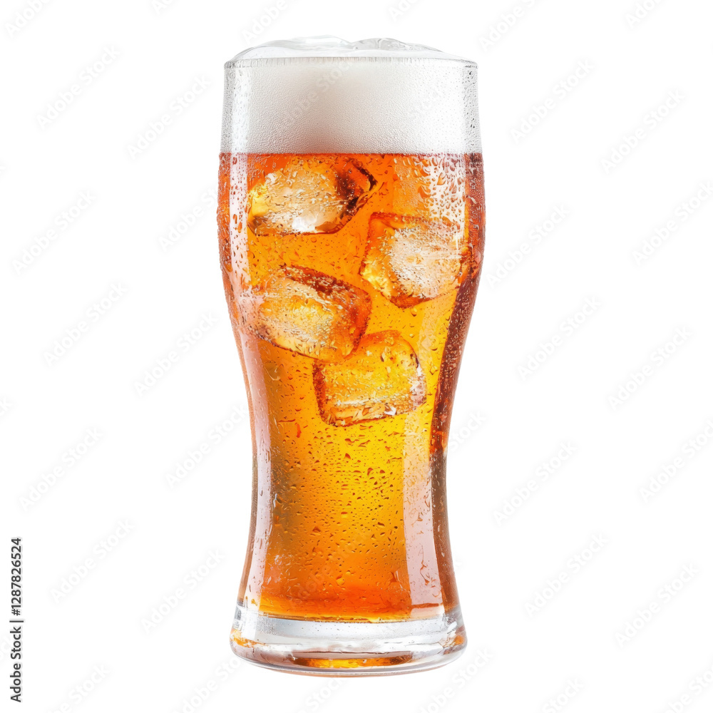 Poster refreshing glass of cold beer with ice cubes, perfect for summer enjoyment