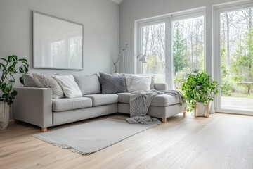 Fototapeta premium A minimalist Scandinavian home interior, featuring soft neutral tones and sleek furniture.