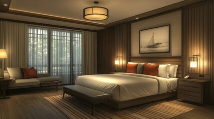 Warm Wooden Bedroom Interior Design with Elegant Furnishings