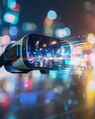 Futuristic Augmented Reality Headset with Interactive Digital Overlays Showcasing Cutting-Edge