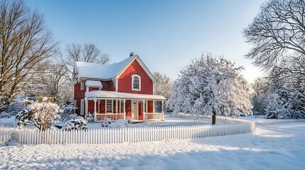 Red House Snow Covered Winter