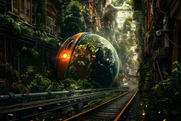 Futuristic Eco-Friendly Cityscape with Renewable Energy and Sustainable Transportation