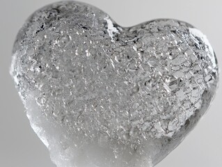 Frozen heart in the macro shot with a beautiful frozen texture, symbolizing love and resilience during the cold winter months, evoking emotions and feelings.
