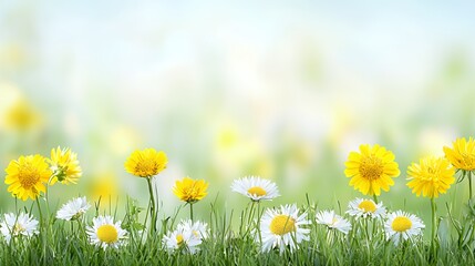 Fototapeta premium Yellow and White Daisies in a Spring Meadow