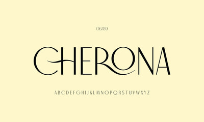 Cherona abstract font alphabet. Typography typeface uppercase lowercase and number. vector illustration
