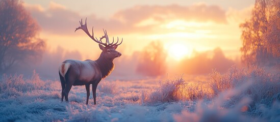 Majestic elk sunrise winter field