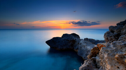 Obraz premium Serene Ocean Sunset with Rocks