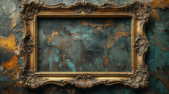 Intricately designed vintage gold picture frame against a textured backdrop highlighting unique artistic elements and craftsmanship